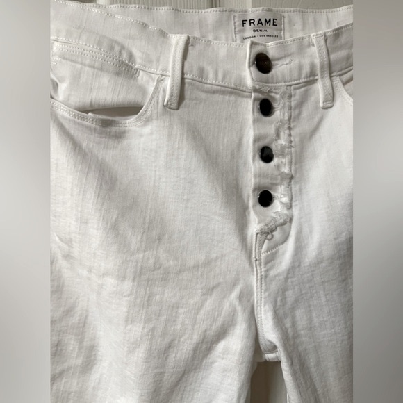 FRAME Denim London - Los Angeles Le High Skinny White Distressed Button-up sz 31 - Picture 4 of 9